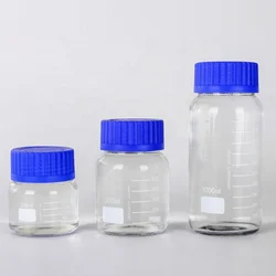 Laboratory Clear Chemical Bottle Boro3.3 250mL 500mL 1000mL Wide Mouth Jar Glass Reagent Bottle Media Bottle With Scale Mark