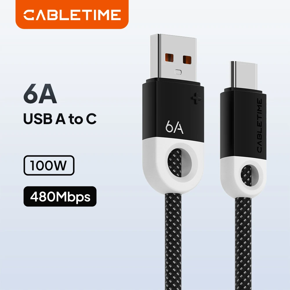 CABLETIME 100W 6A USB-C-Kabel Schnellladekabel Typ-C Hochgeschwindigkeits-Datensynchronisationskabel für Huawei P40 Xiaomi iPhone Kabel