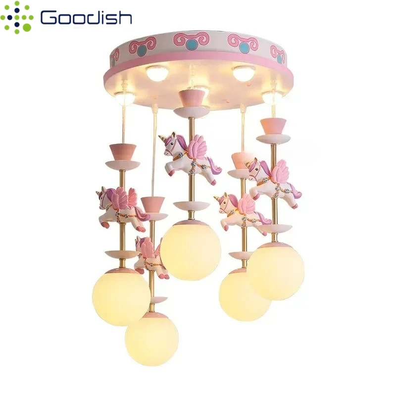 Modern Luxury Nordic Fashion Pink Unicorn Cartoon LED Pendant Lights Creative Lamps for Living Room Home Decoration Chandeliers