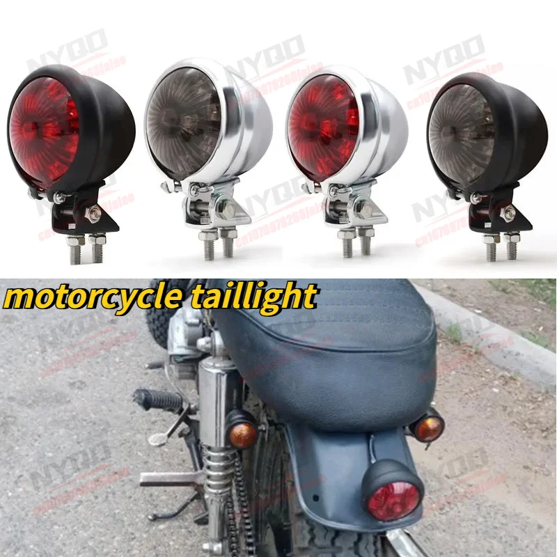 12V Motorcycle LED Taillight Retro Circular Brake Light Suitable for GN125 CG125 Street Bike Modification Brake Light