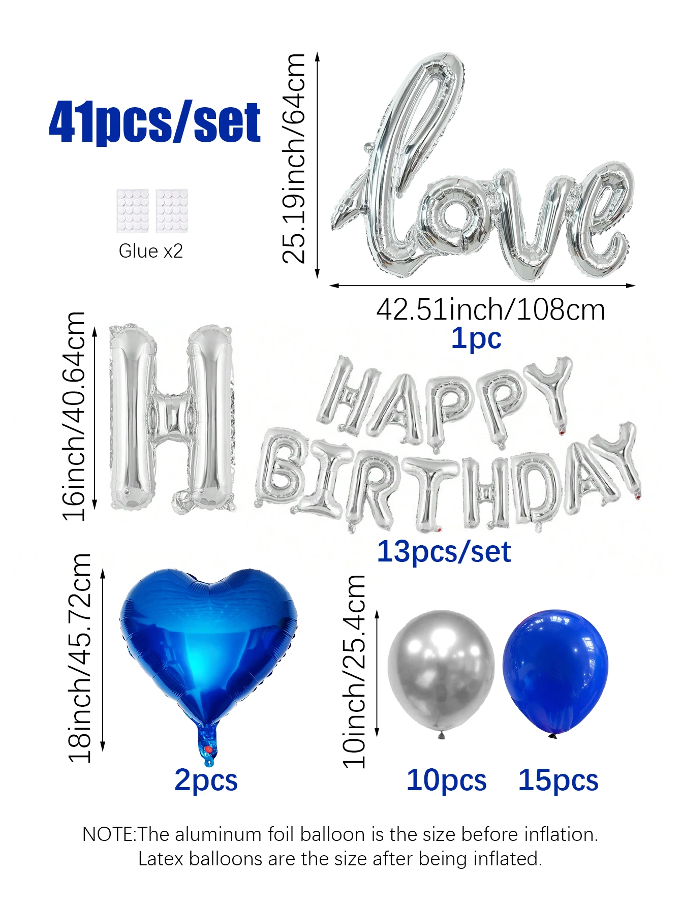41 قطعة من بالونات عيد الميلاد السعيدة الزرقاء، مناسبة لحفلات أعياد الميلاد أو دش الزفاف، الخلفية أو الذكرى السنوية أو زينة عيد الحب #6