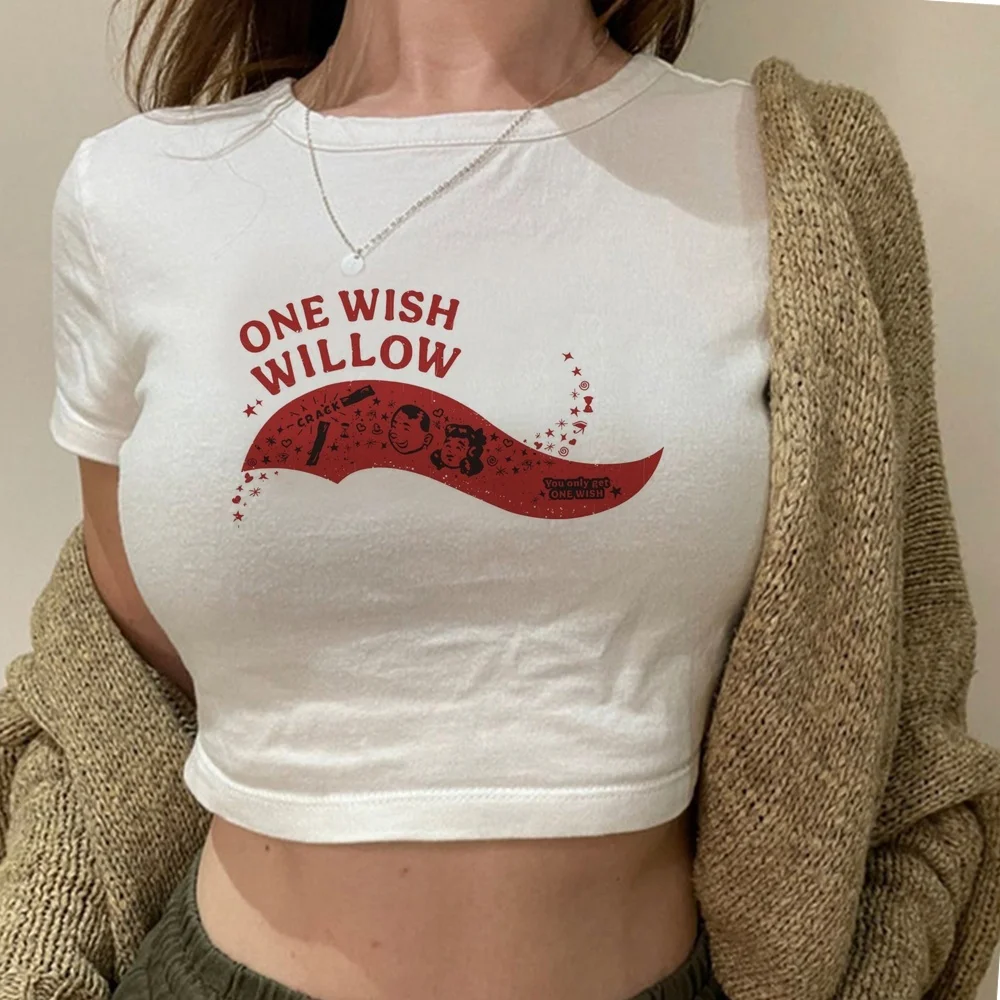 One Wish Willow cropped top teen y2k anime alternative  summer goth shirt kawaii scene  funny vintage y2k