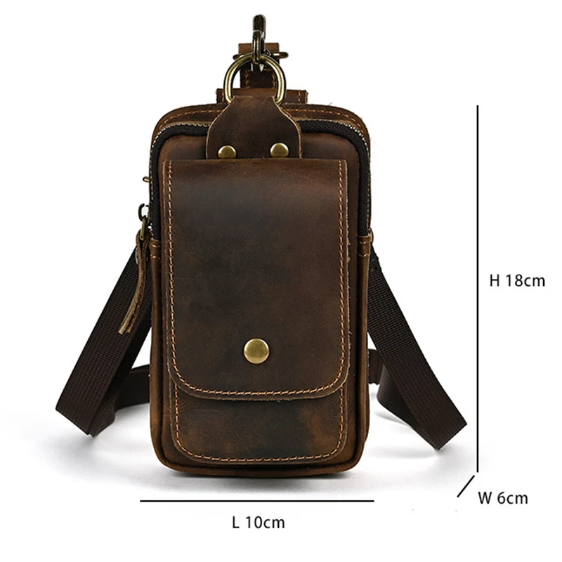 Men's new fashion waist bag top layer cowhide belt hanging bag genuine leather waist bag versatile mobile phone hanging bag