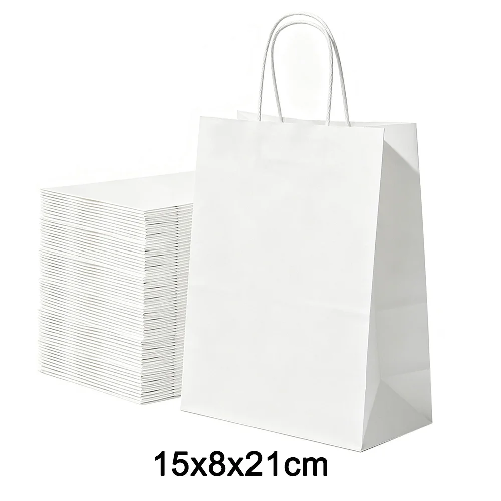 10-50 Stück Papier-Geschenktüten in Weiß, Einfarbige Süßigkeiten- und Snacktüten mit Griff für Kindergeburtstage, Babypartys und Dekorationszwecke – Detail 4