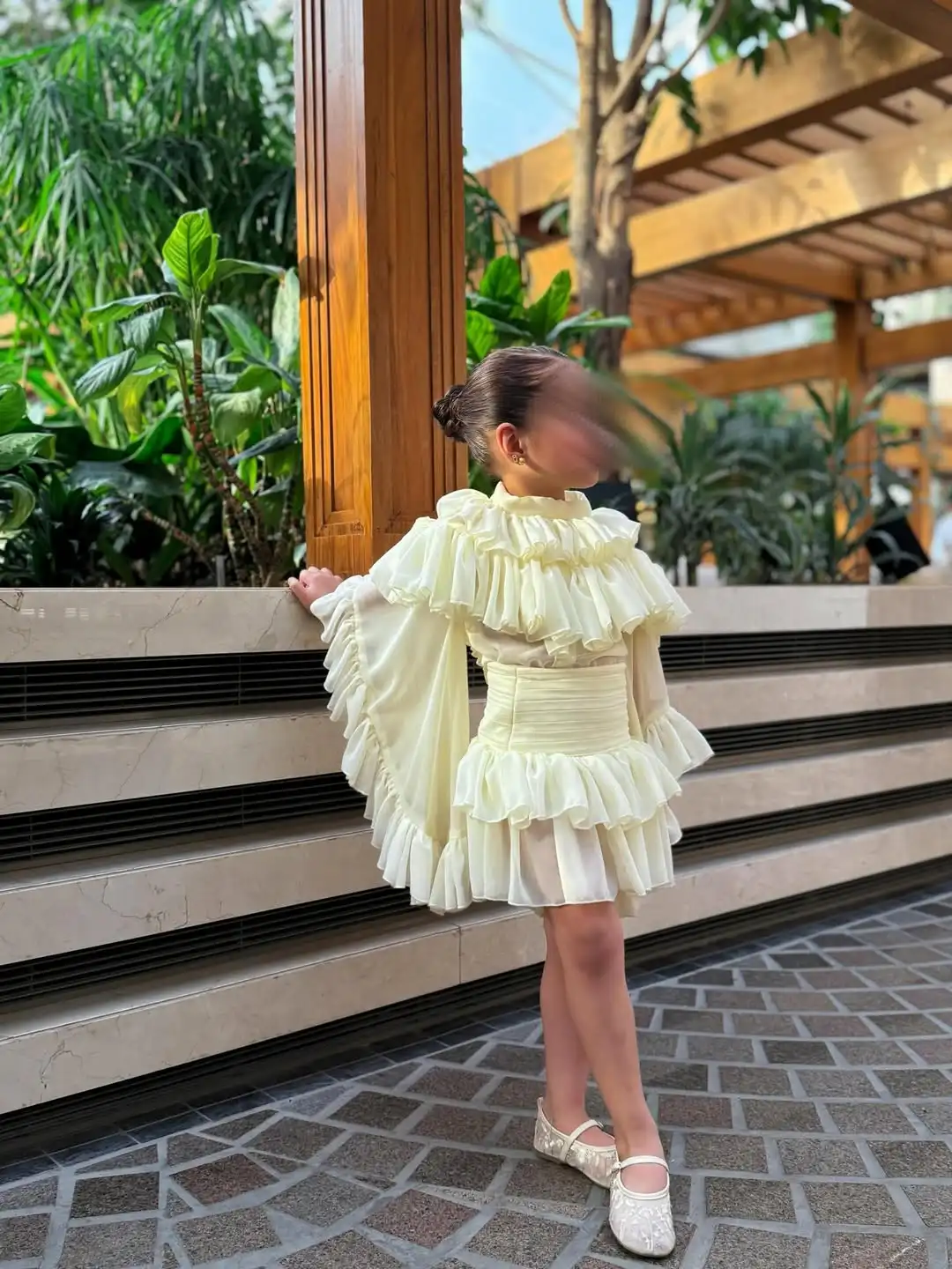 OIMG Light Yellow A Line Flower Girl Dresses High Neck Pleated Wedding Party Dress Knee Length Birthday Dress Customized