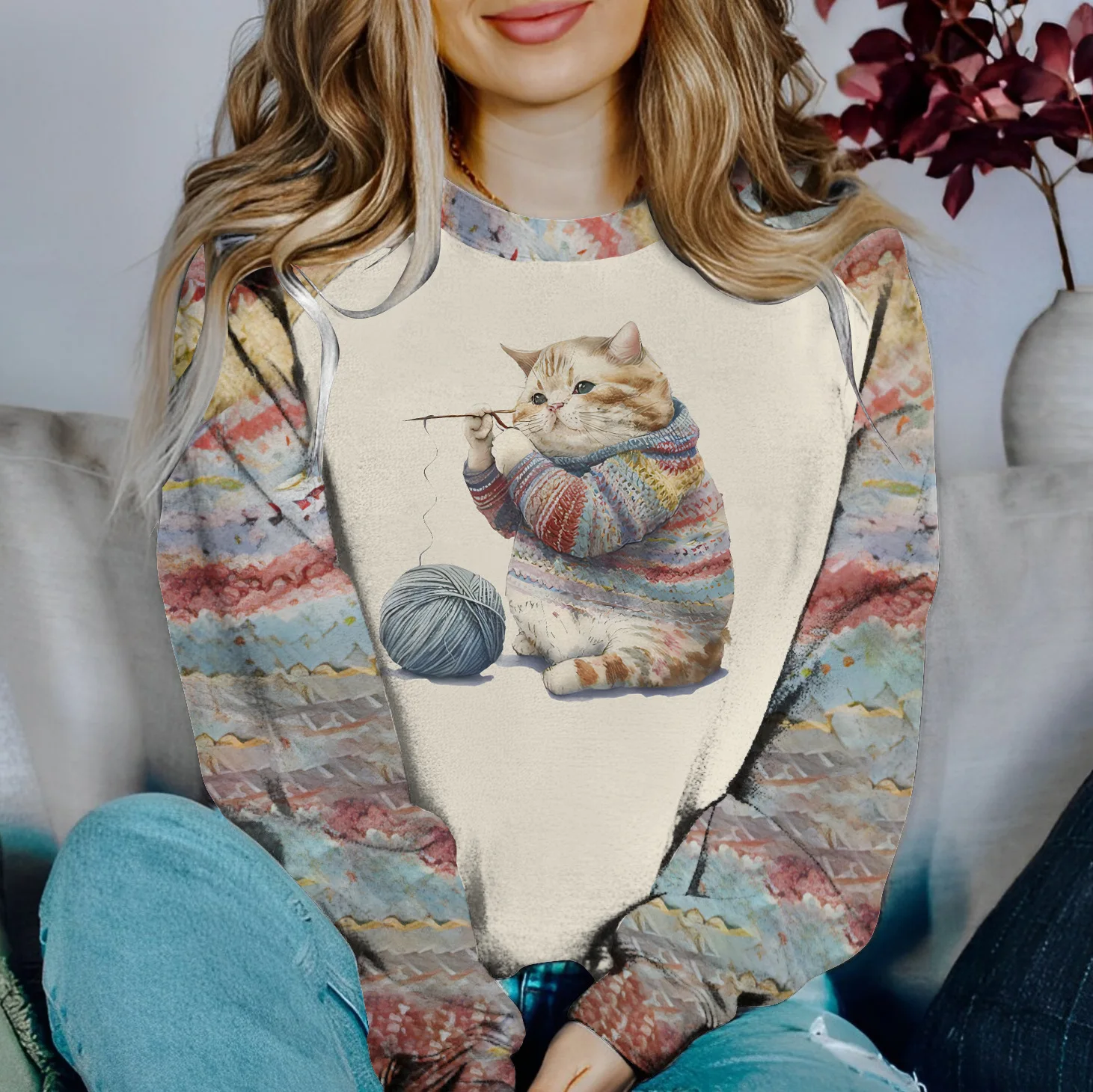 Nette Katze Muster 3D Druck Sweatshirts frauen Raglan Lange Ärmel Hoodies Streetwear Y2k Pullover Harajuku Top Weibliche Kleidung