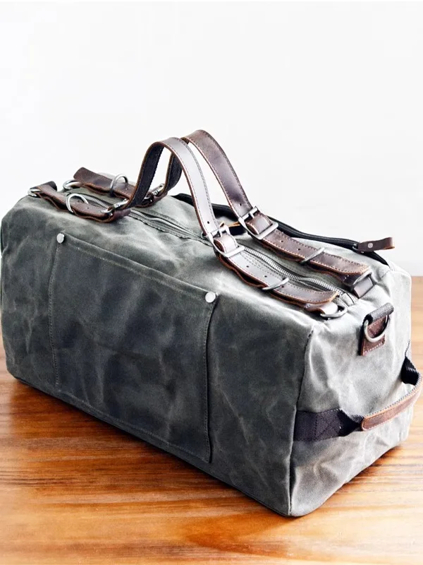 Retro American Military Style Wax Dye Canvas Fitness Bag Trendy Handheld Diagonal Travel Bag Youth Travel Bag with Strap