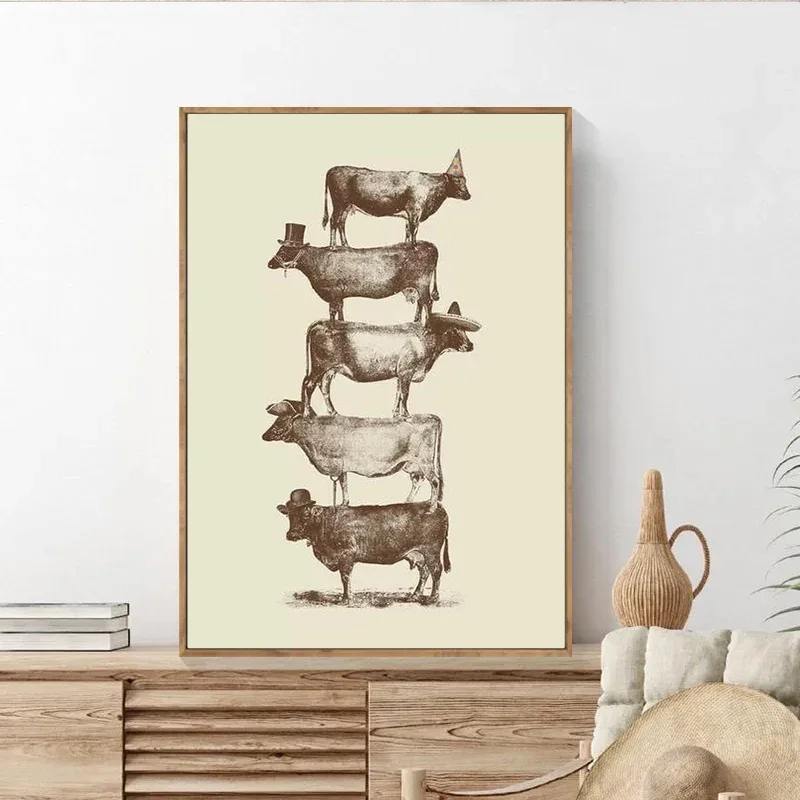 Farm Poultry Cow Pig Chicken Nuts Vintage Poster Prints Kitchen Decor Farmhouse Retro Canvas Painting Room Wall Art Pictures