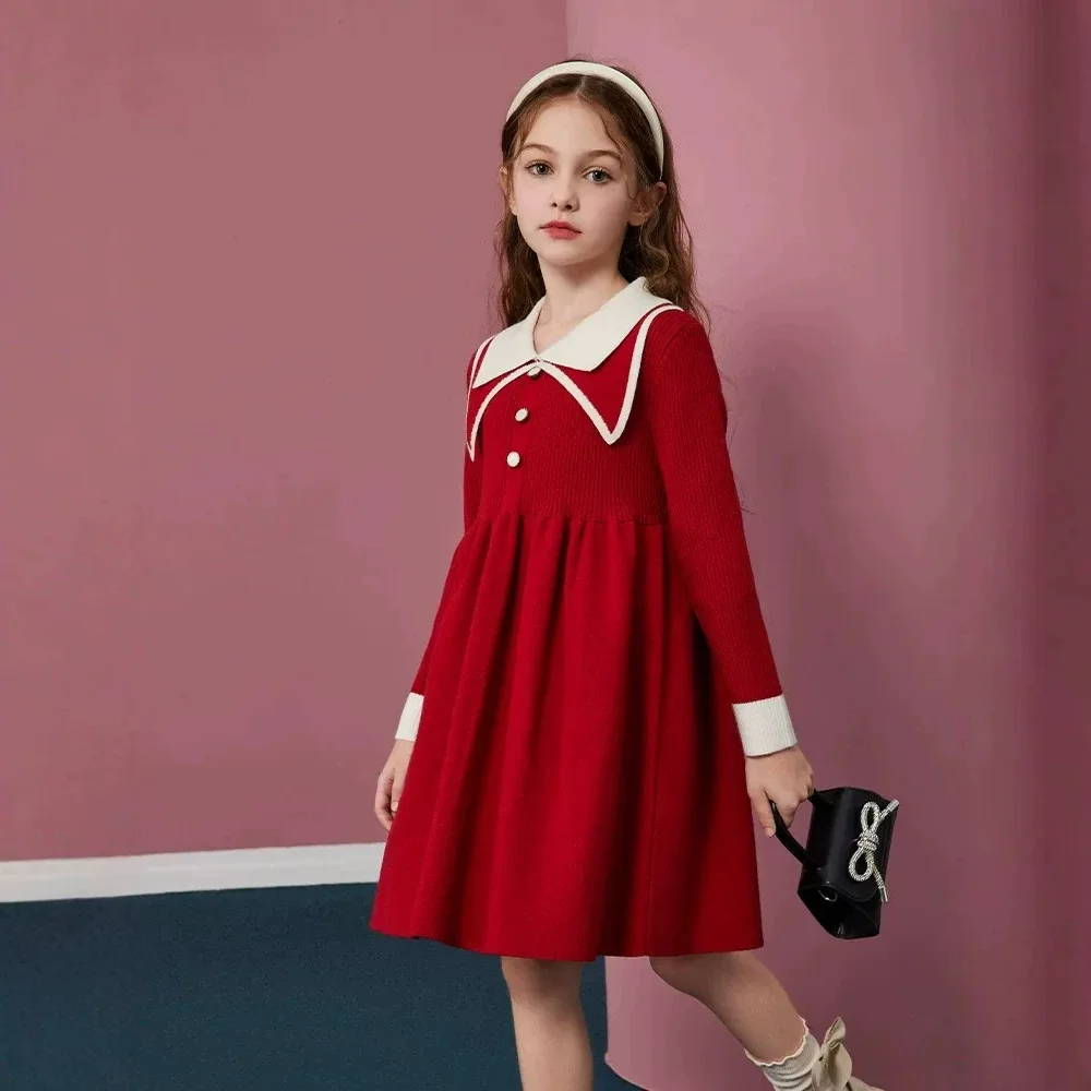 2026 Autumn Winter Teenagers Girls Kids Knit Sweater long Dresses Princess Clothes New Year Christmas 4 5 6 7 8 9 10 11 Year