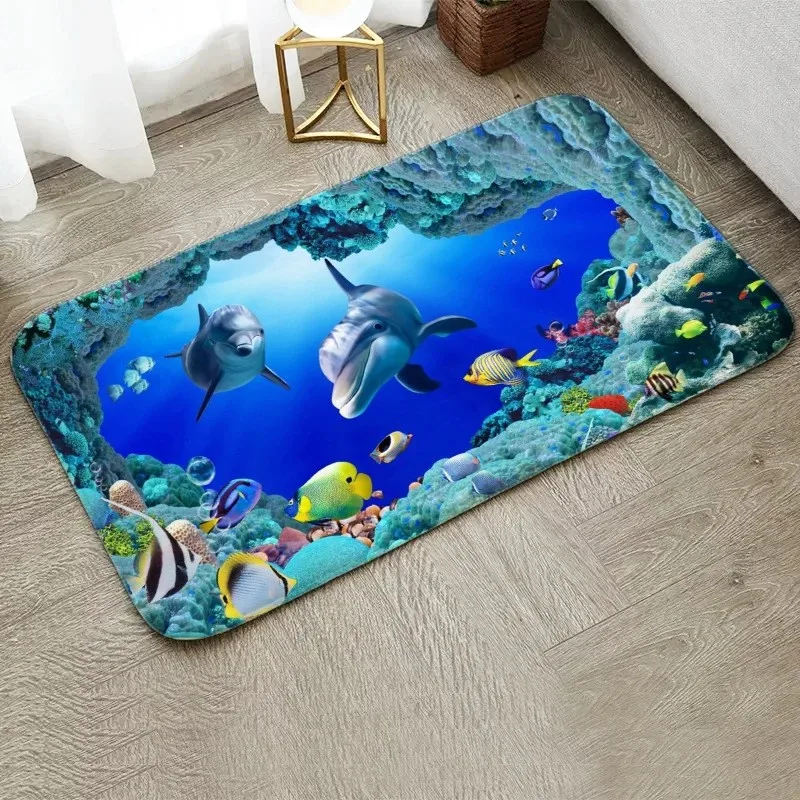 VIKAMA Summer Ocean Rug Double Dolphin Tropical Fish Pattern Flannel Rug for Interactive Playroom Home Decor Cooling