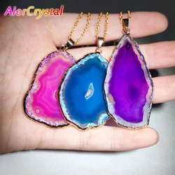 Fashion Irregular Magic Agate Piece Crystal Color Quartz Stone Natural Gold Pendant Necklace Jewelry Reiki Healing Gift