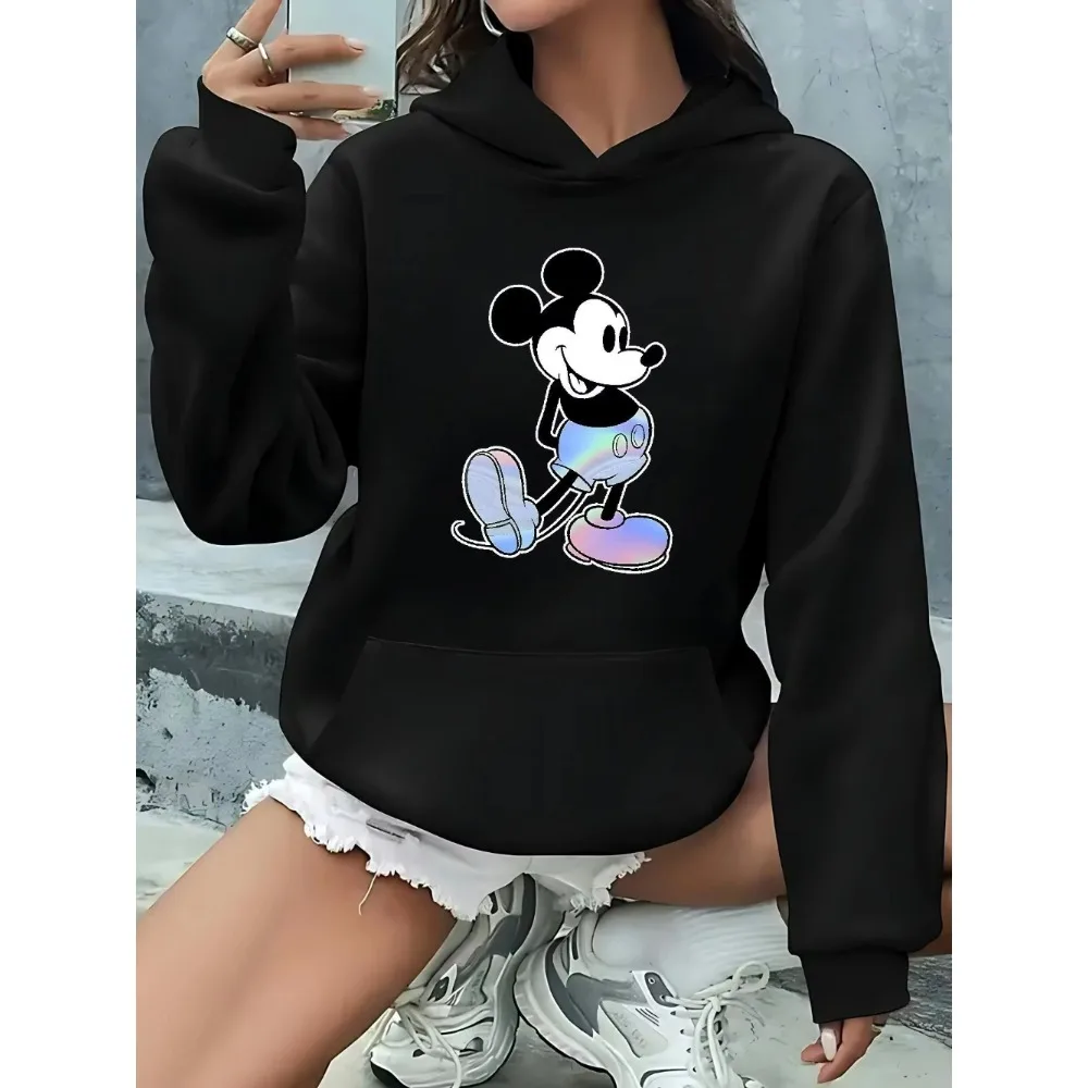 المرأة ديزني ميكي ماوس أغطية رأس مطبوعة موضة المتضخم الشارع الشهير الرجال بلوزات الخريف والشتاء الصوف عادية متعددة الاستخدامات