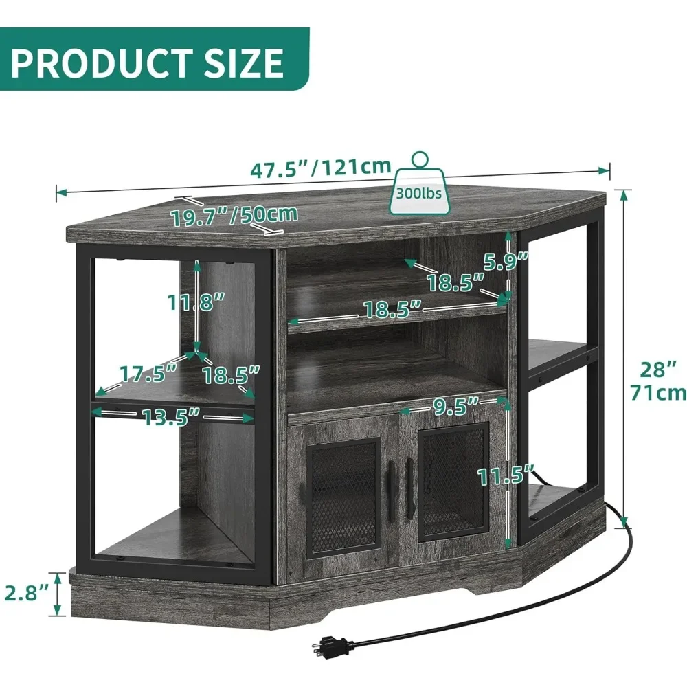 Corner TV Stand for TVs up to 55 Inch with Power Outlet,Wood TV Media Console with Storage Cabinets Shelves