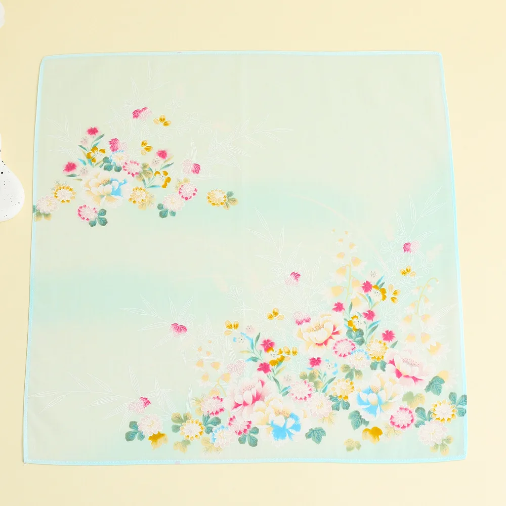 3 Buah Sapu Tangan Cetak Murni Wanita Katun Combed Syal Persegi Hadiah Tangan Korea Jepang Bunga Perubahan Bertahap 43*43Cm