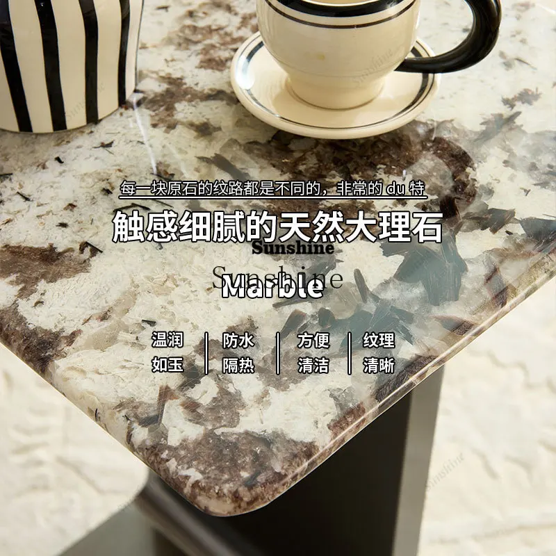 Light luxury modern natural marble coffee table small apartment living room high and low double-layer luxury stone edge table  F