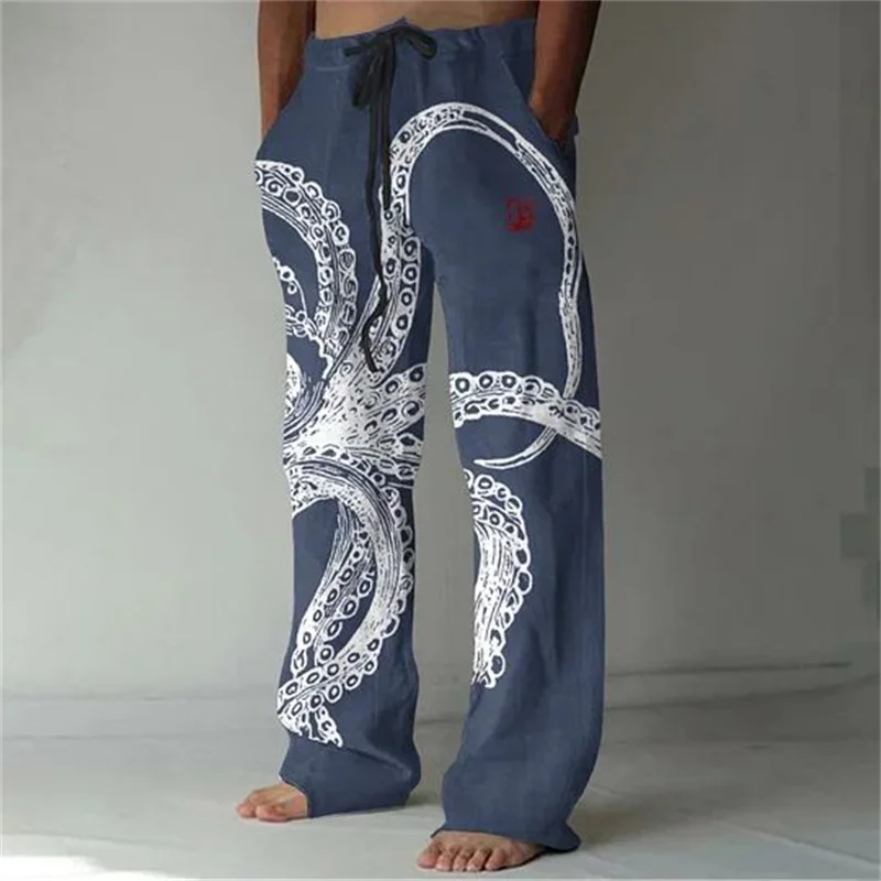 Vendita calda transfrontaliera nuova primavera e autunno sottile stampa di tendenza 3D pantaloni larghi casual larghi da uomo di grandi dimensioni pantaloni a gamba larga