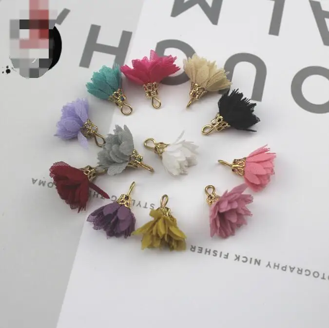 fabric flower charm Mixed Golden Cap Butterfly Flower Tassel Charms Earring Pendant for DIY Keychain Strap Jewelry Making