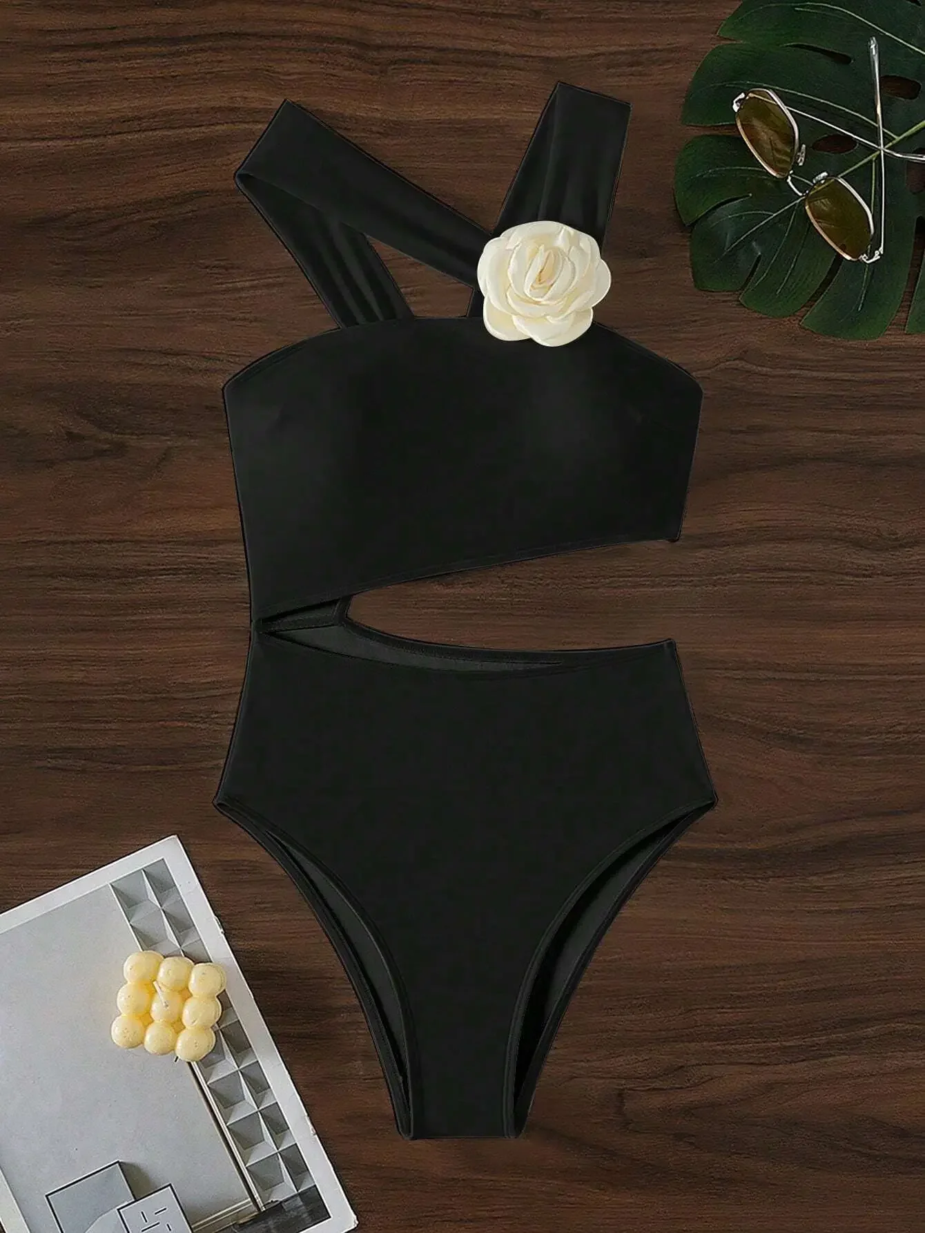 sexy fiore 3D colletto obliquo costume da bagno bikini intero vita cava perizoma costumi da bagno body donna costumi da bagno biquini tankini