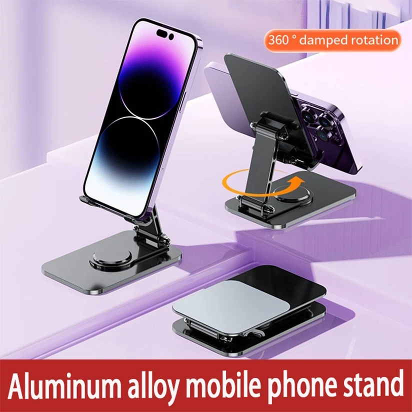 

360 ° Вращающийся металлический держатель для мобильного телефона, портативная складная настольная подставка для планшета для всех смартфонов iPad Galaxy Tab, ленивый кронштейн