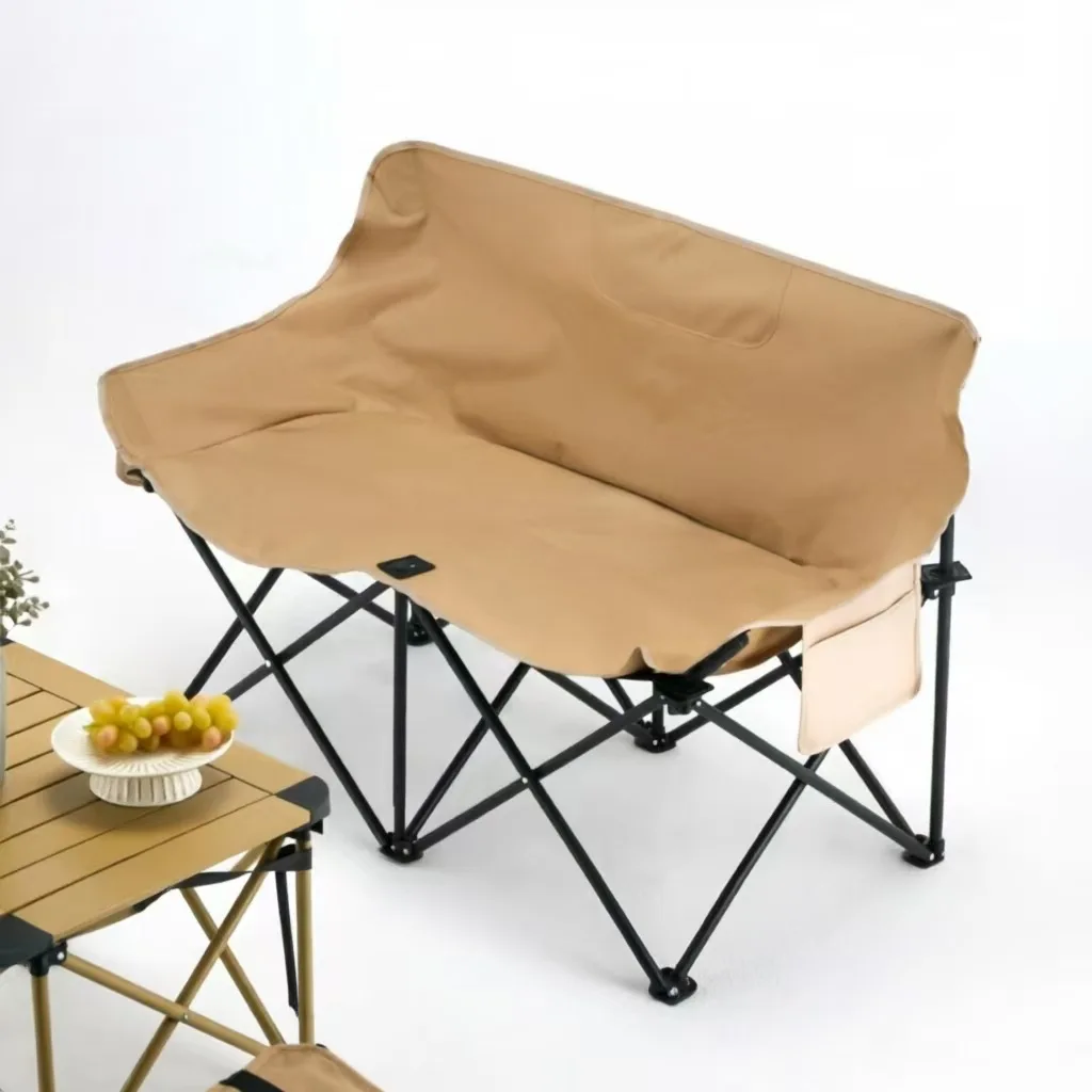 2-Seater Moon Chair Outdoor Folding Chair Oxford Cloth Carbon Steel Portable Backrest Camping Fishing Beach Glamping