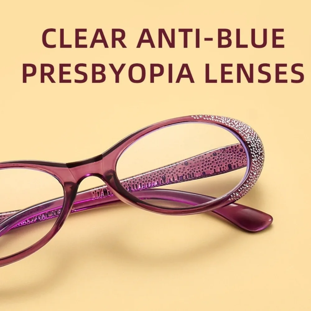 Spectacle Lens Power 0 +100 To +400 Anti Blue-ray Presbyopia Glasses Vision Care Rhinestone Farsightedness Reading Glasses