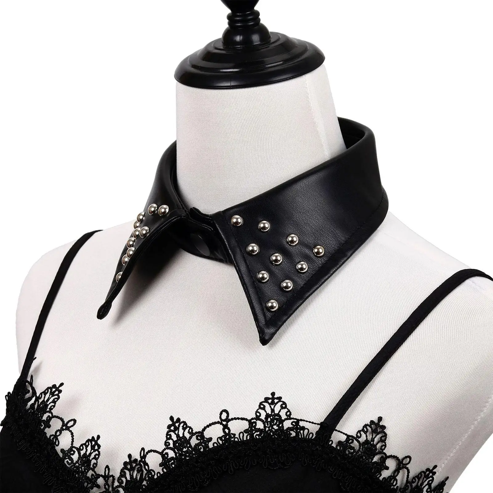 Lightweight Women False Collar PU Leather Punk Gothic Necklace Style Detachable Shirt Lapel for Dress Uniform Jacket Casual Wear - view 3