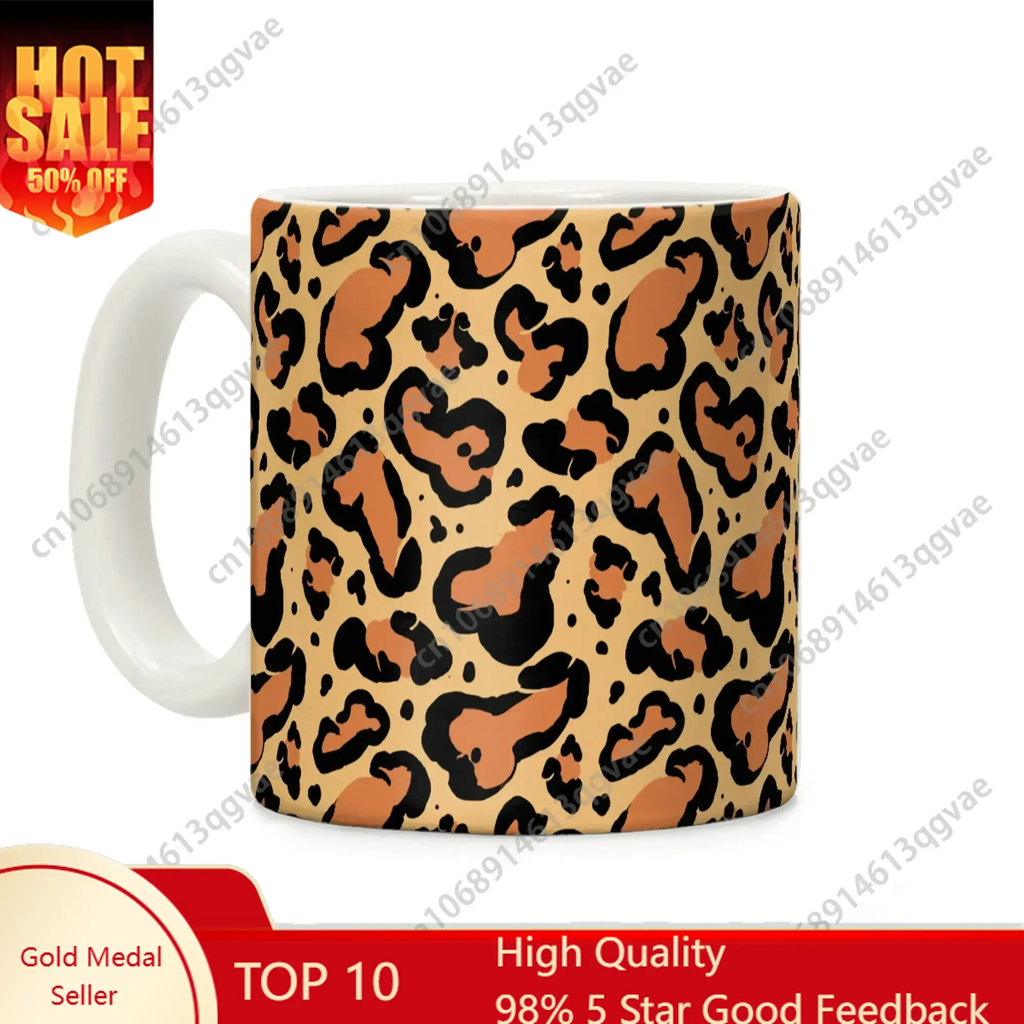 

Leopard Print Ceramic Coffee Mug – Reusable & Washable Drinkware with Handle