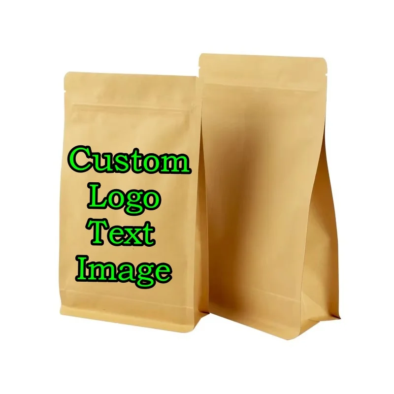 50PCS 3D Stand-up Kraft Paper Self-sealing Foil Ziplock Bag DIY Logo Print Snack Tea Drip Coffee Spice Beaf Storage Pouches