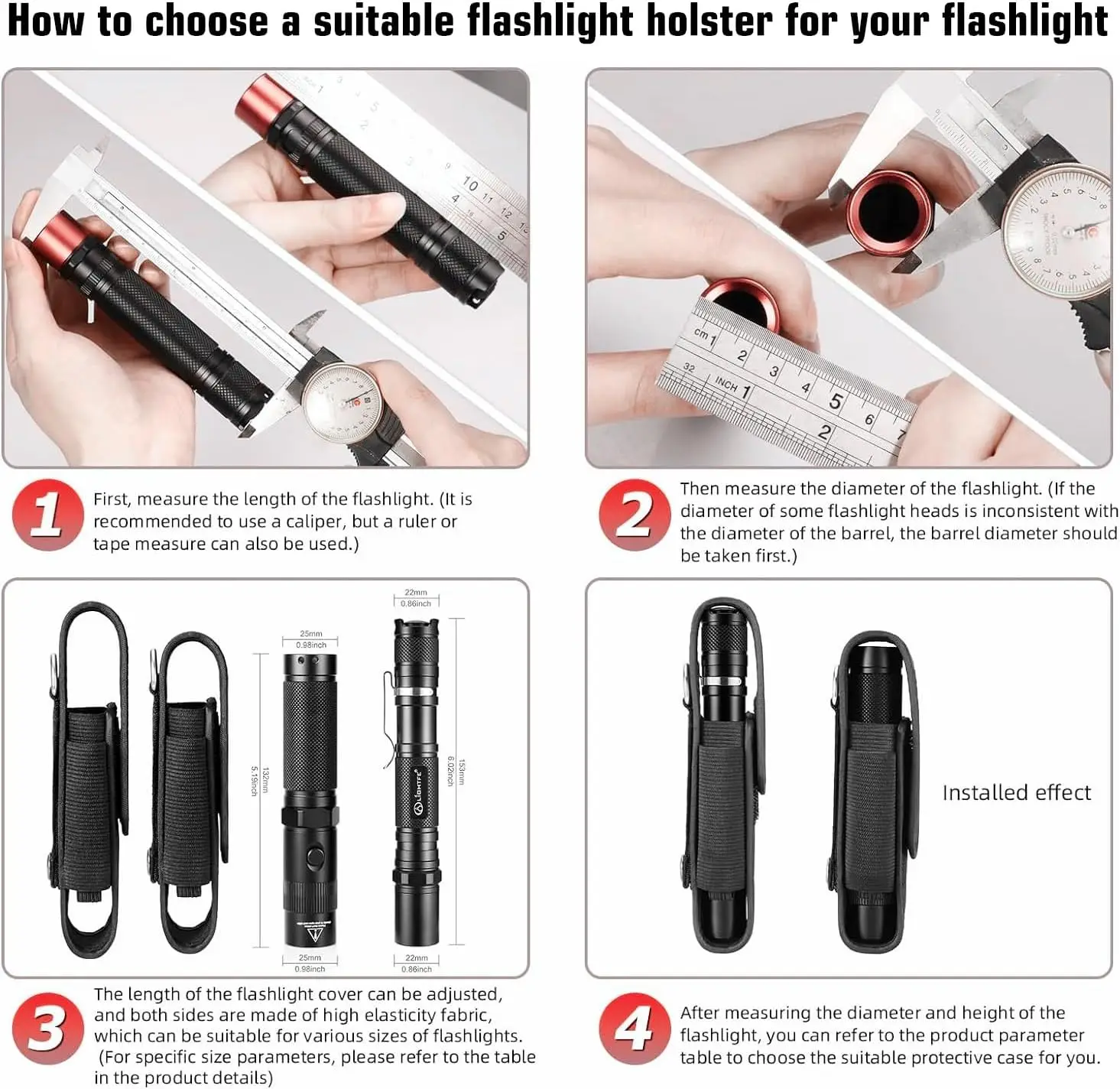 YONCONO Flashlight Holster Molle Tactical Torch Cover Case Nylon Adjustable LED Torch Pouch Fit 5\