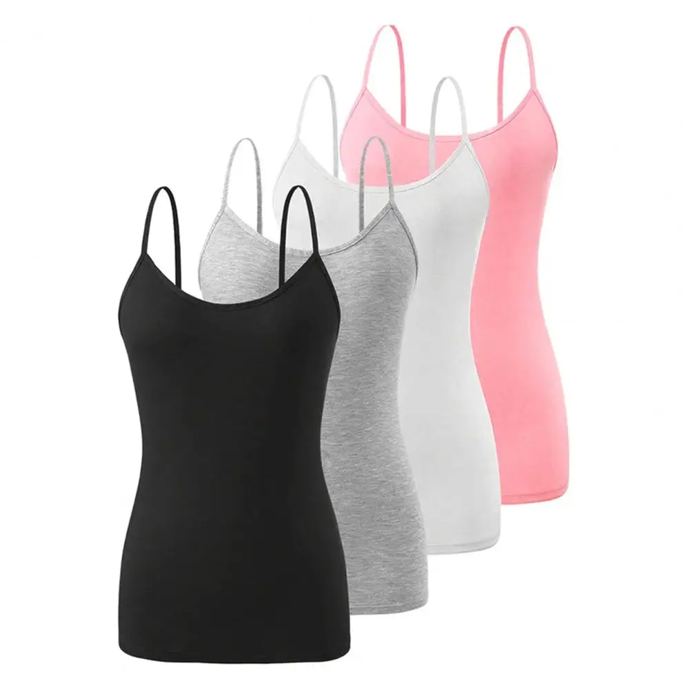 

Women Camisole Tank Top with Built in Bra Spaghetti Strap Scoop Neck Padded Basic Cami Shirt Summer Casual Sleeveless Workout To