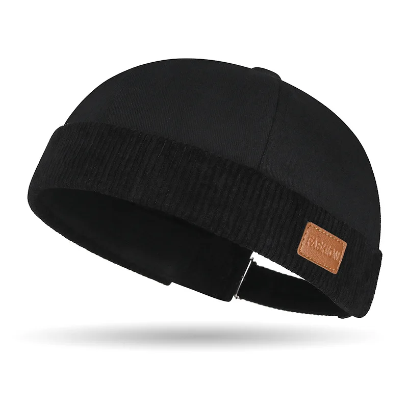 Trendy Unisex Sailor Beanie with Corduroy Trim & Leather Patch, 6 Colors image 5