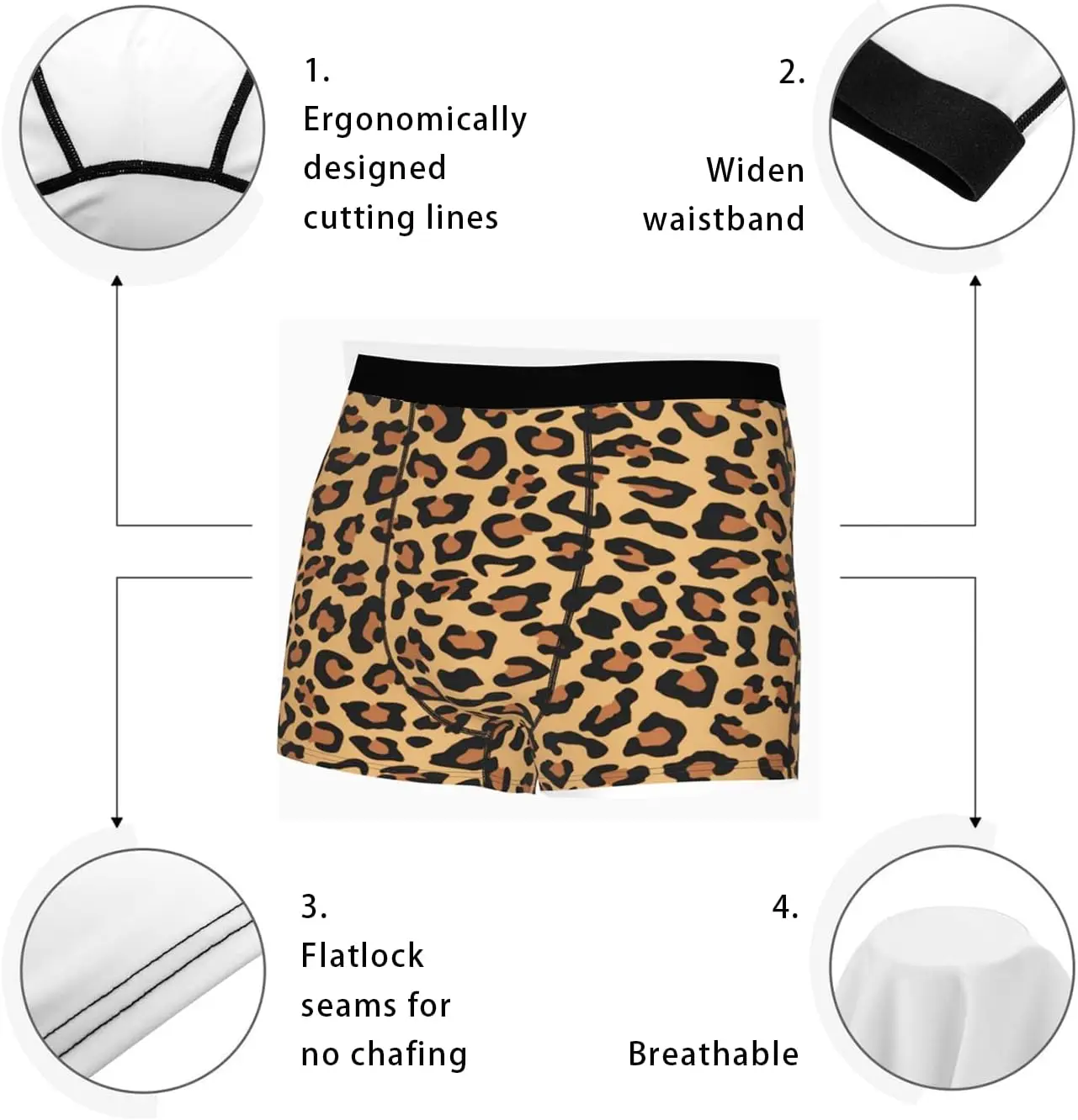 Men\'s Briefs Underpants Leopard print Mens Soft Underwear,Comfy Breathable Short Trunk