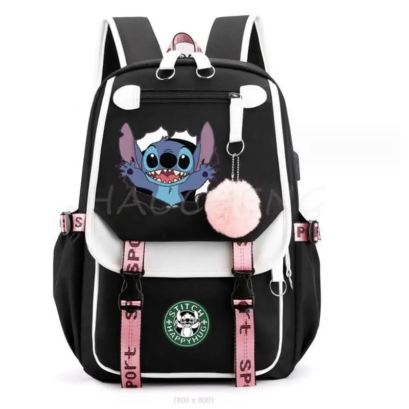 Mochila escolar de Lilo And Stitch para niña adolescente, Kawaii con múltiples bolsillos morral, bonito para libros