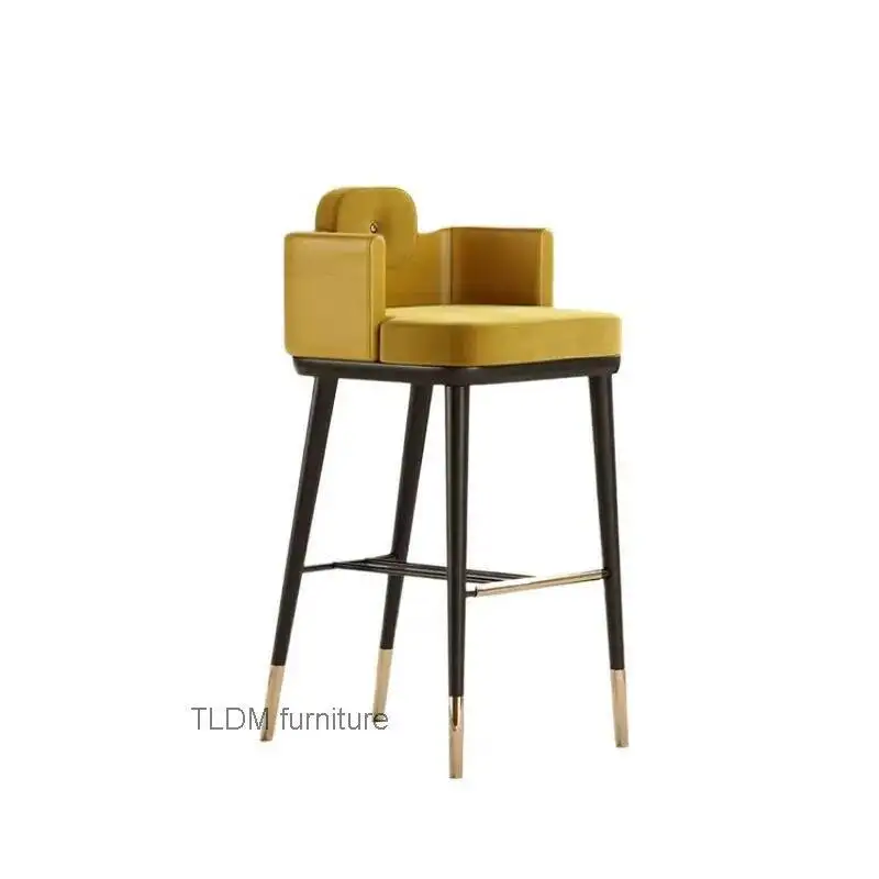 

Comfortable Nordic Bar Chairs Reception Yellow Solid Wood High Chairs Counter Backrest Restaurante Muebles Home Furniture
