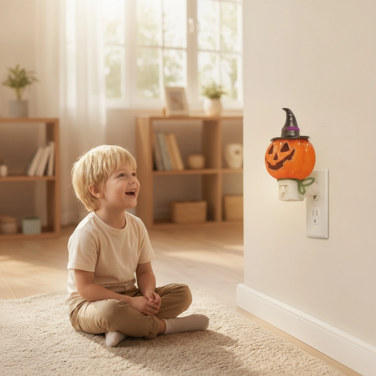 Pumpkin Night Light Decorative Night Light with Witch Hat Pumpkin Ornament with Witch Hat Spooky Lighting Compact for Children