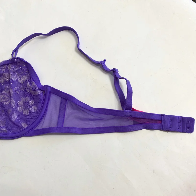 Women\'s Ultra-thin DD Cup Sexy Lace Underwear Transparent PLUS size  cup Bra Lingerie Comfortable Breathable purple Brassiere