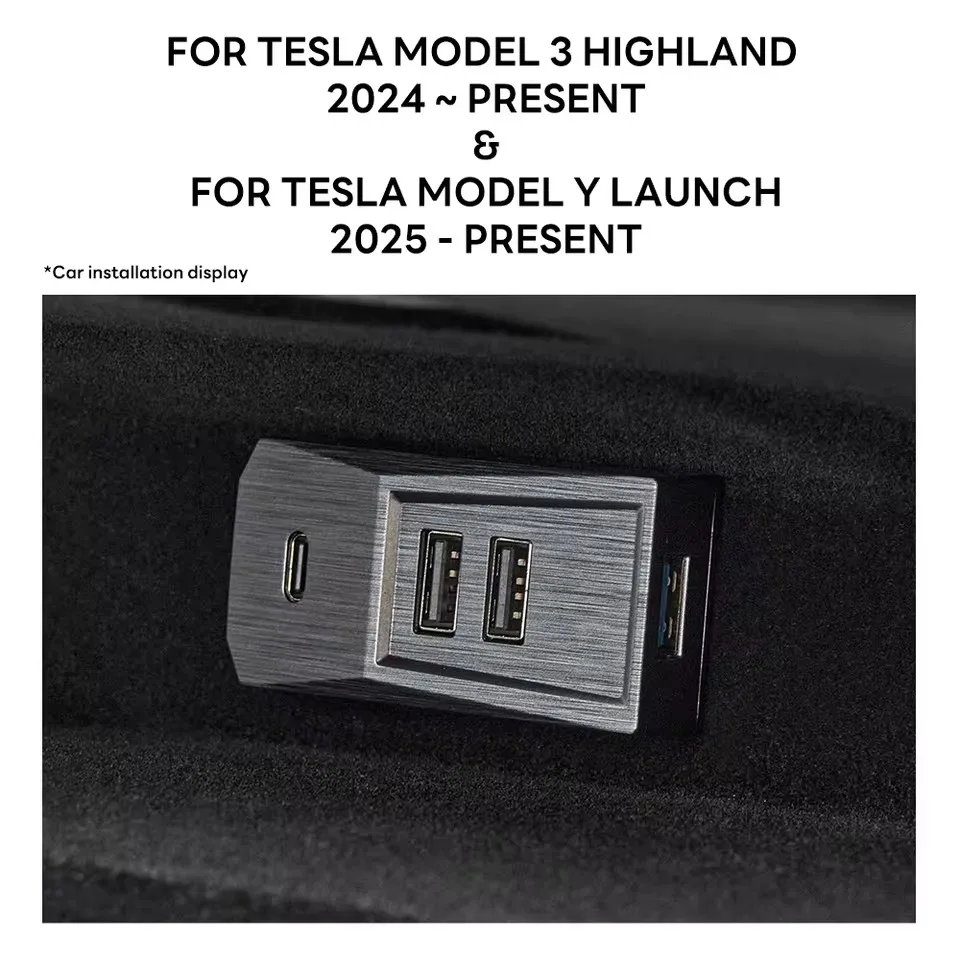 Glovebox USB Hub For Tesla New Model Y Launch Juniper 2025 Model 3 Highland 2024 Type-C Port Splitter Docking Station Data