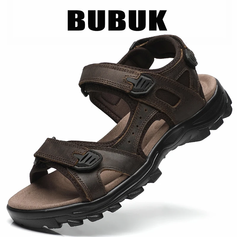 

Bubuk New Men's First-Layer Cowhide Beach Sandals, Fashionable Water Shoes, River Tracing Shoes, Outdoor Hiking Non-Slip Shoes, Breathable Fabric Lining, Driving and Travel Casual Shoes