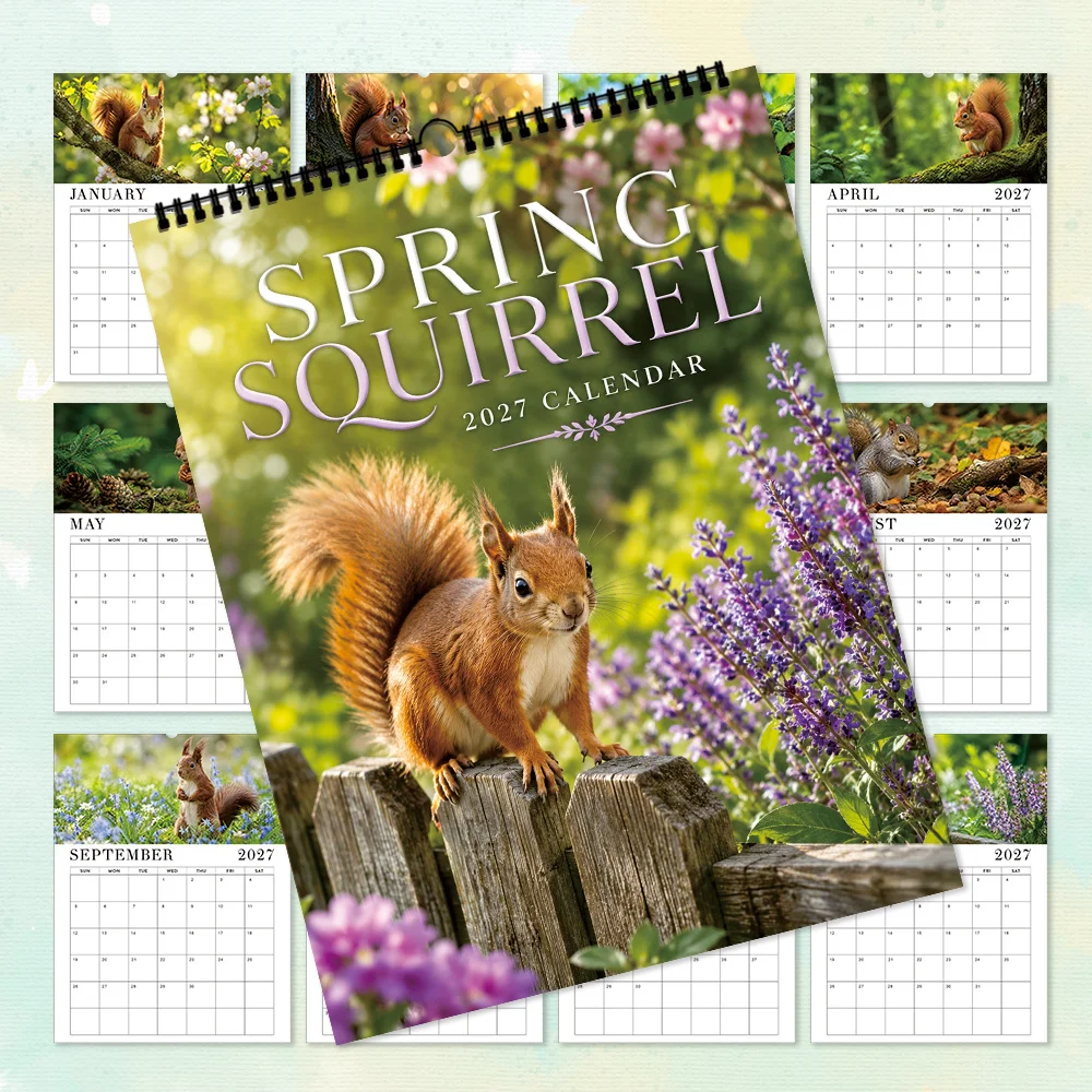 1pc 2027 Wall Calendar, Spring Red Squirrel Theme, 12-Month Monthly Planner, Perfect Gift for Birthdays, Christmas, New Year