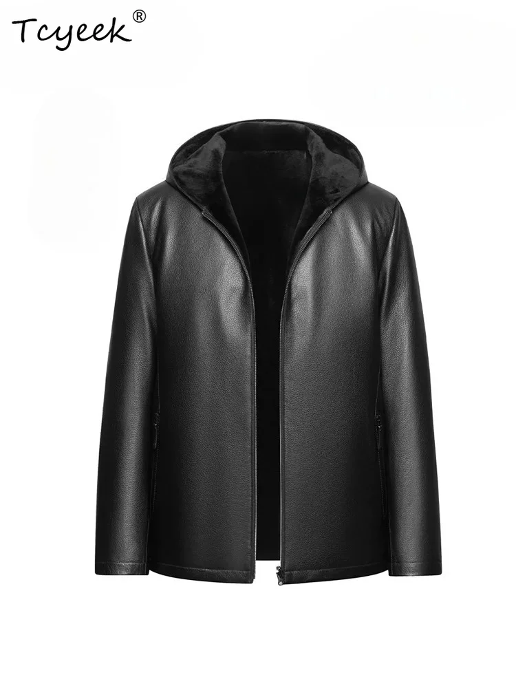 Tcyeek Natural NAFA Mink Fur Coat Men Fashion Deerskin Real Leather Jacket Man Real Fur Winter Clothes Reversible Slim Fit 2026