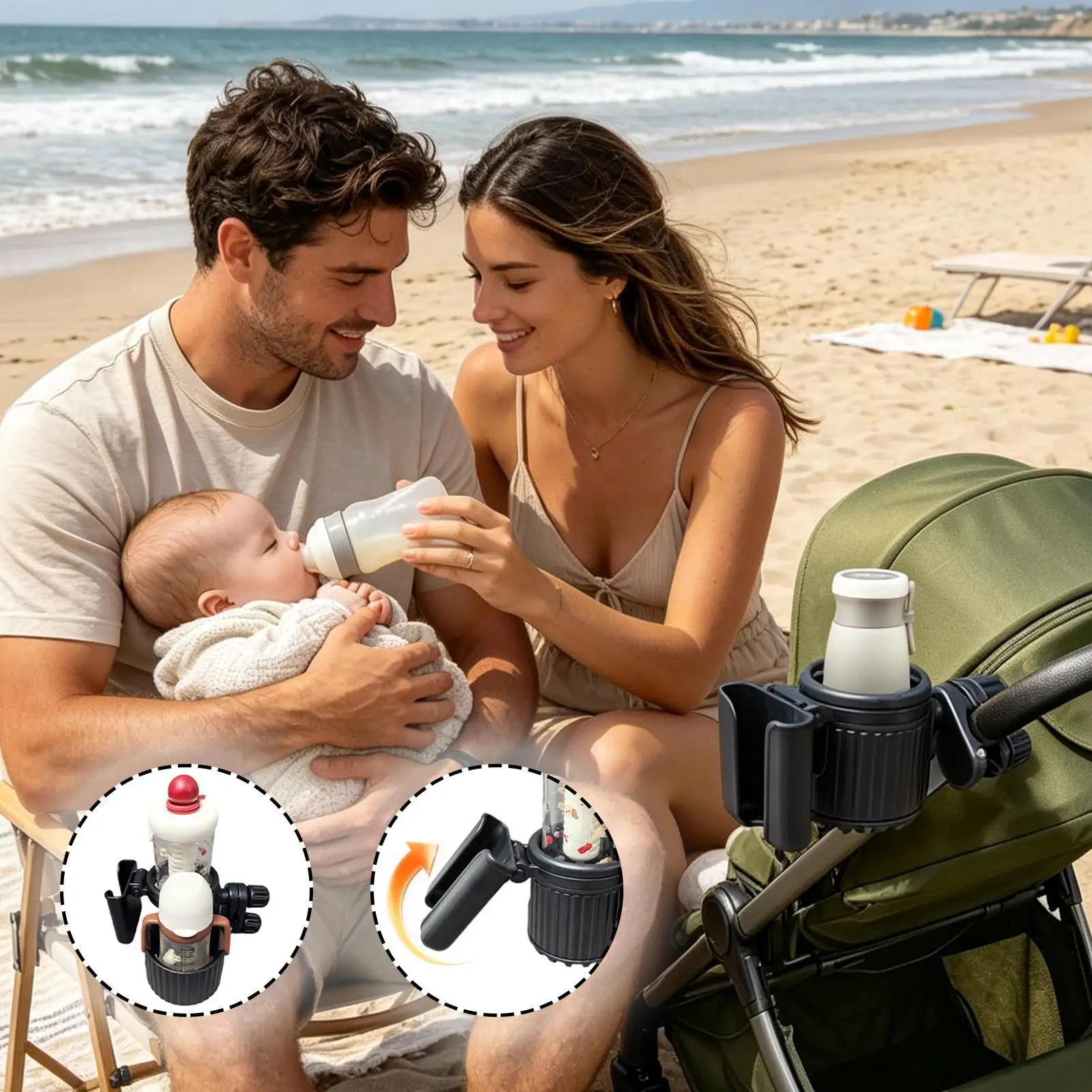 Stroller Cup Holder Universal Adjustable Bottle Organizer Stroller Cup Holder with Phone Holder for Mom Adult Breastfeeding