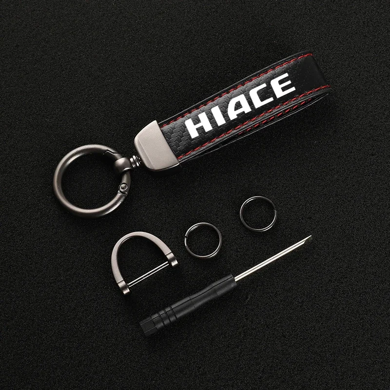 New fashion car carbon fiber leather rope Keychain key ring For TOYOTA HIACE Car Accessories