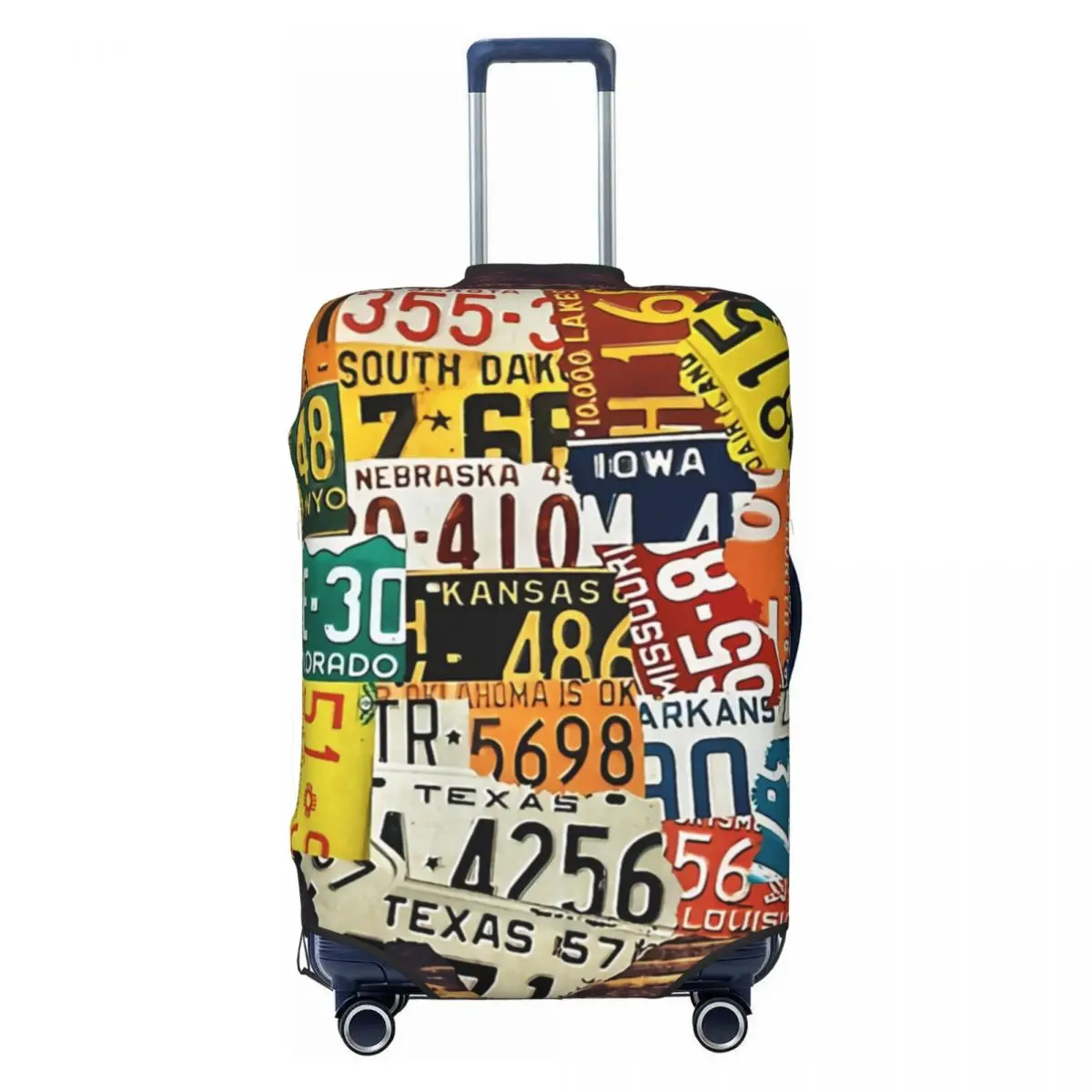 License Plate Print Suitcase Cover Vintage Map Business Flight Strectch Luggage Supplies Protector