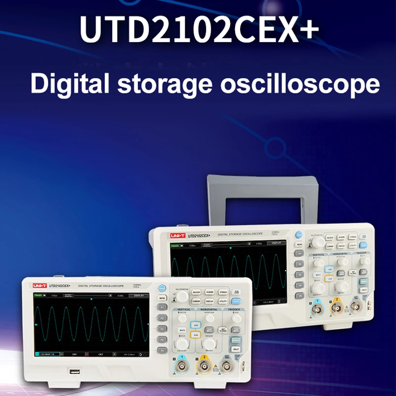 UNI-T UTD2102CEX + osciloscopio de almacenamiento Digital 100mHz 2 canales osciloscopio automotriz portátil USB 7 pulgadas TFT LCD 1GSa/S