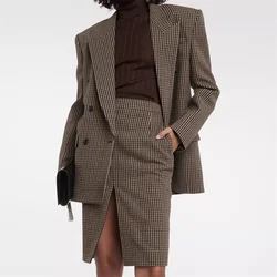 Blazer da donna 2024 autunno nuovo doppiopetto slim fit giacca da donna in misto lana a maniche lunghe top Thousand bird grid coat