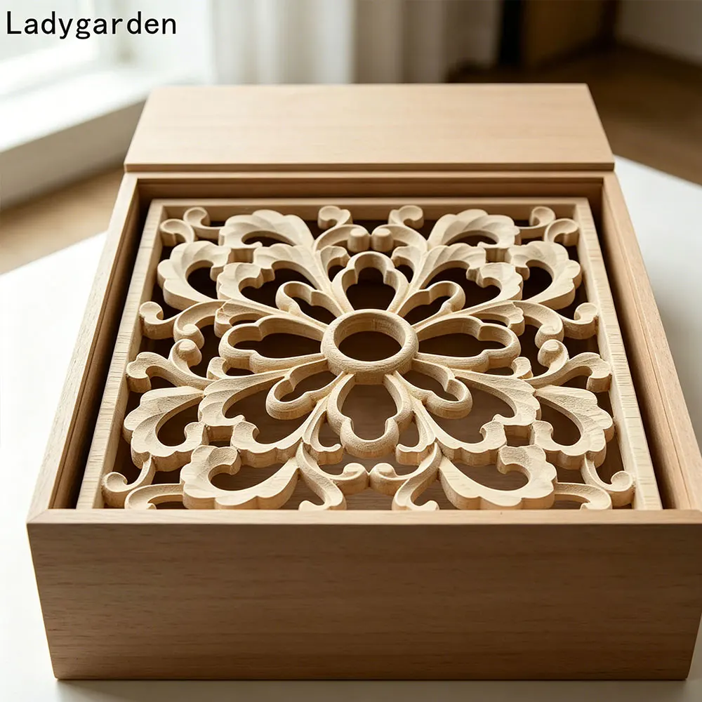 2PCS Vintage Statues Wood Carved Decal Corner Onlay Applique Frame for Home Furniture Wall Cabinet Door Decor Sculptures Crafts