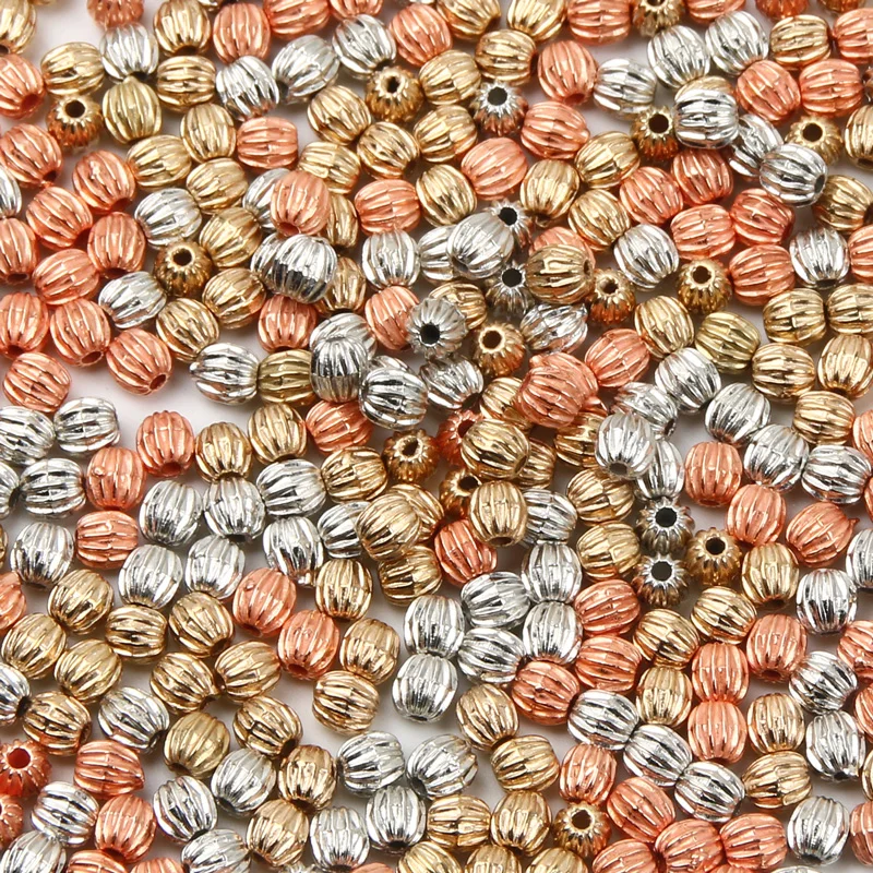 200pcs 4mm Stripe CCB Charm Plastic Pumpkin Round Beads Loose Spacer Beads for DIY Jewelry Making Handmade Bracelet Necklace