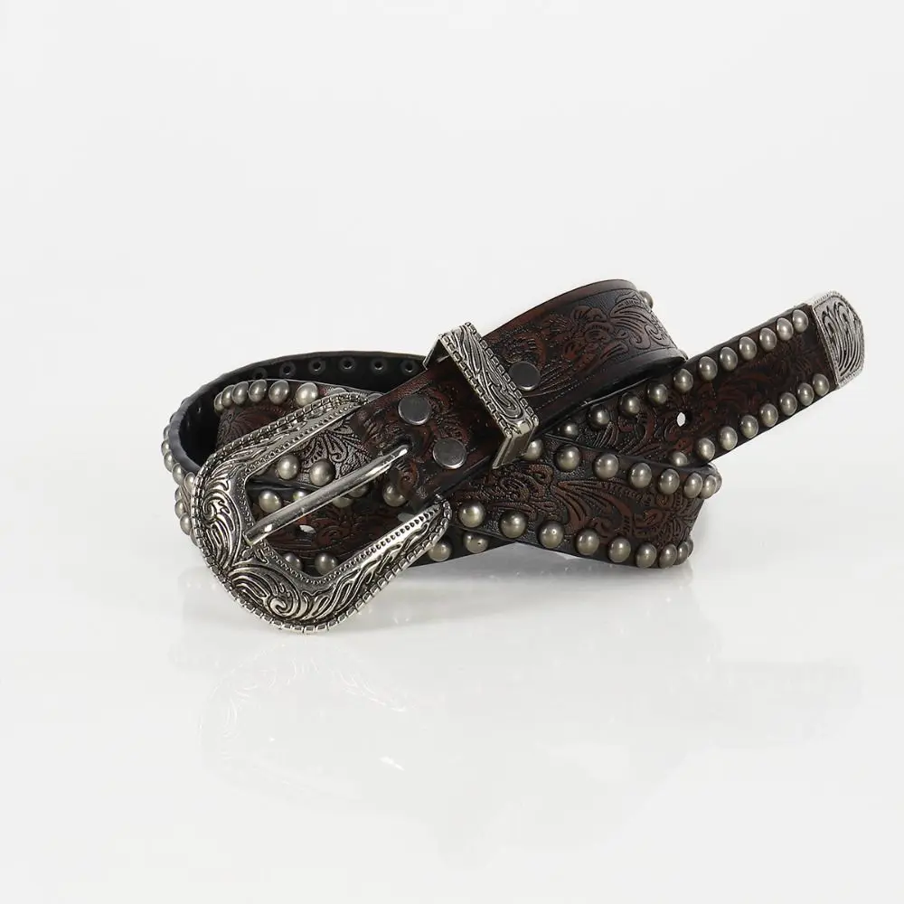 Fashion Chic Round Rivet Belt Harajuku Vintage Alloy Buckle Waistband Y2K PU Leather Belt