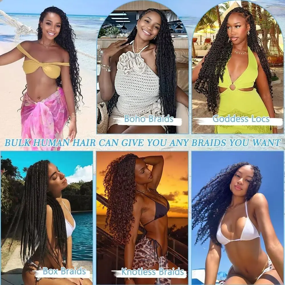110 جرام 28 بوصة شعر بوهو مجعد للتضفير بدون عقدة 12A اللون الطبيعي موجة عميقة السائبة البوهيمي 2 حزم/حزمة 100% شعر بشري
