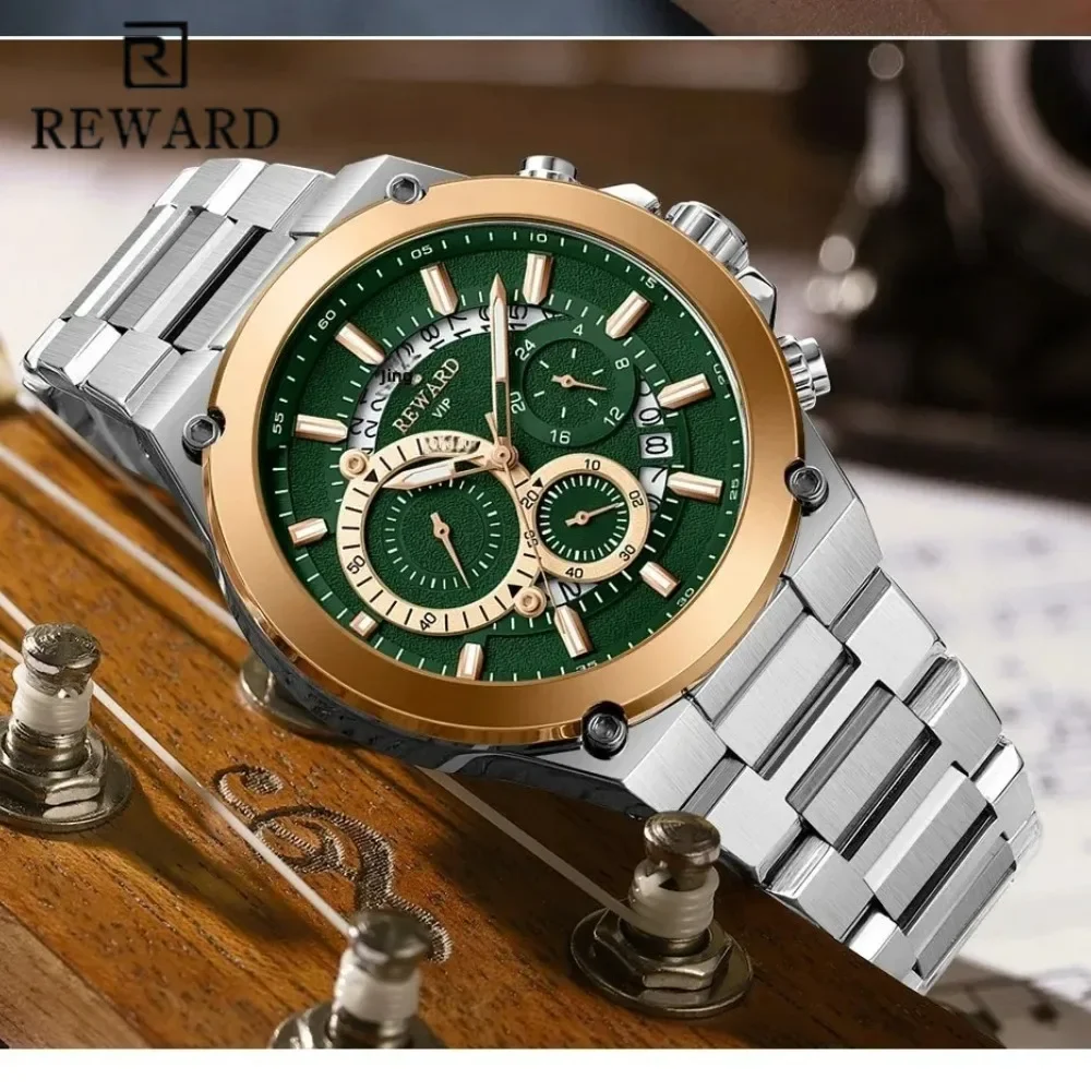 

Reward RD812259M Роскошные кварцевые мужские часы со стальной полосой, многофункциональные светящиеся водонепроницаемые часы с хронографом и календарем для мужчин